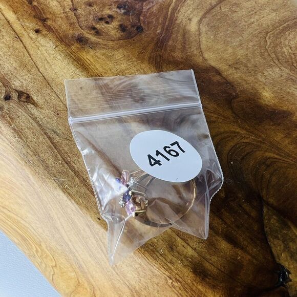 Vintage Ring Sz 9 Beautiful Pink Purple Clear Crystal Floral Gold Plate 4167 - Picture 12 of 12